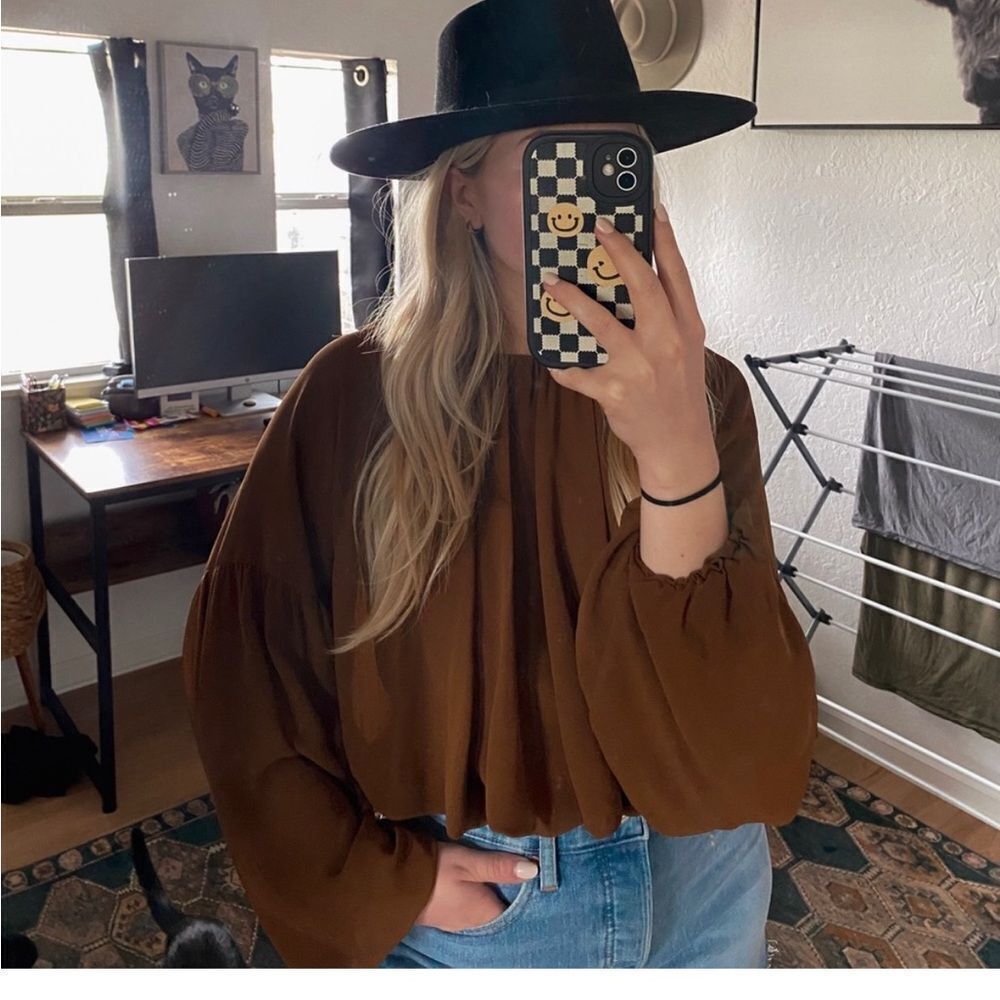 Gianni Bini brown bubble top blouse XS